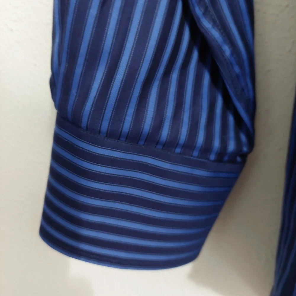 ETRO Long Sleeve Striped Button Shirt‎ Cotton Blue Black Made In Italy Size 42